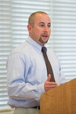 AWRI alumnus Matt Breen gives a presentation at the Lake Michigan Center.